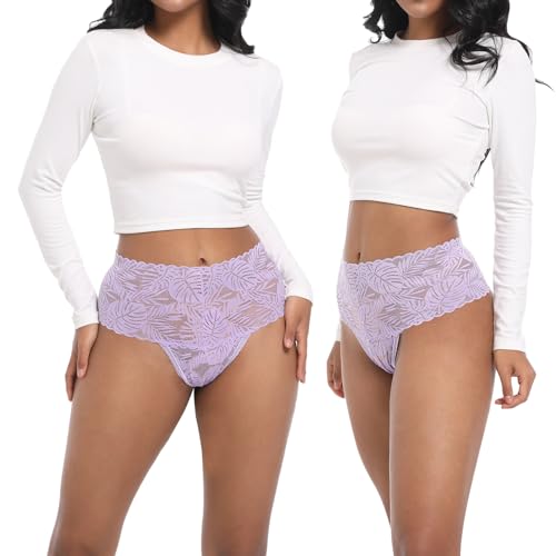 Women's High Waisted Tummy Control Leaf Print Thong Underwear Comfortable for Daily Wear Size Small to 4XLarge