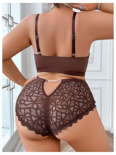 MakeMeChic Women's Plus Size Lingerie Sets Contrast Lace Cut Out Wireless Bra and Panty Set  
MakeMeChic Women's Plus Si