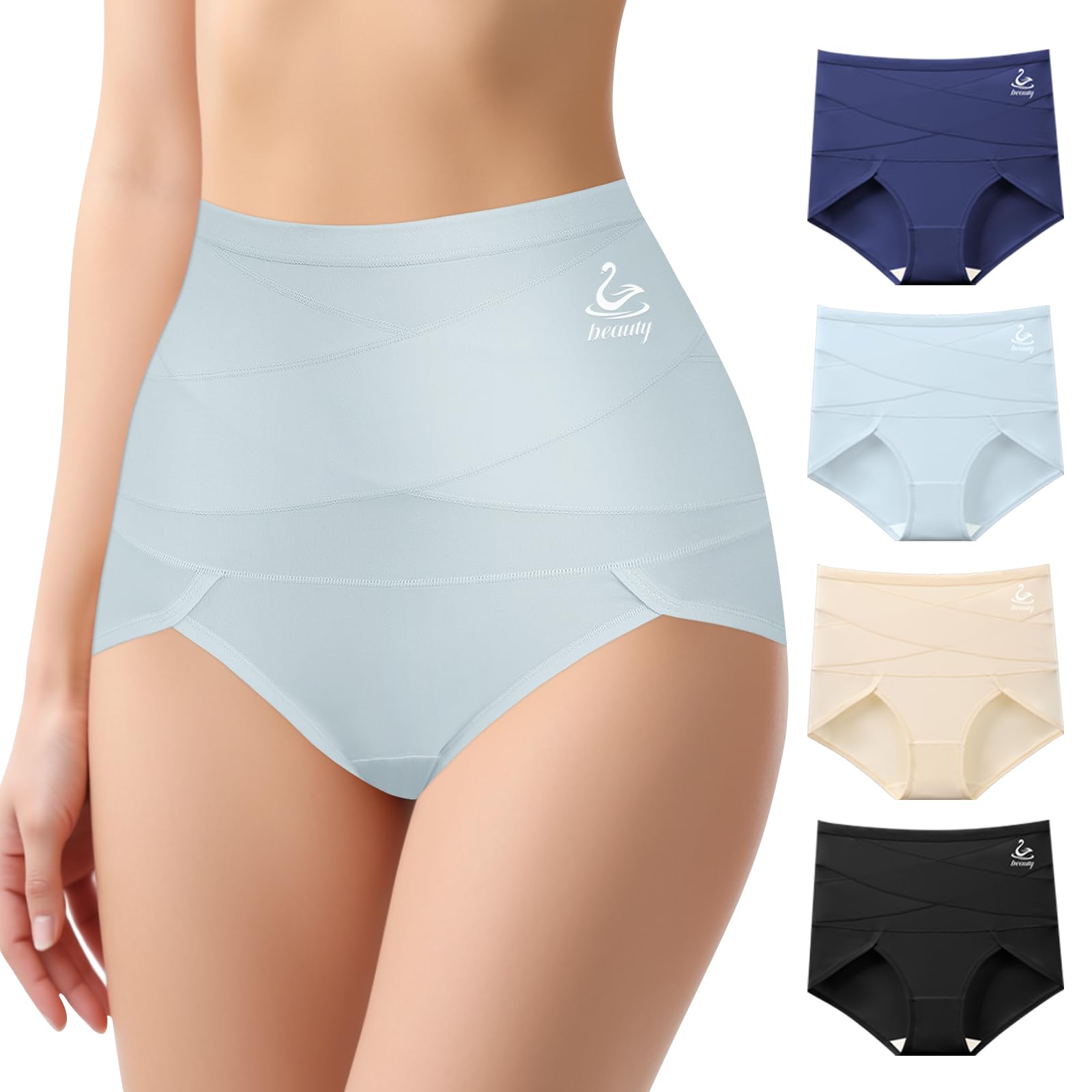 BOKIOW Women's High Waisted Tummy Control Cotton Underwear Full Coverage Postpartum Briefs 4 Pack
| BOKIOW Women's High
