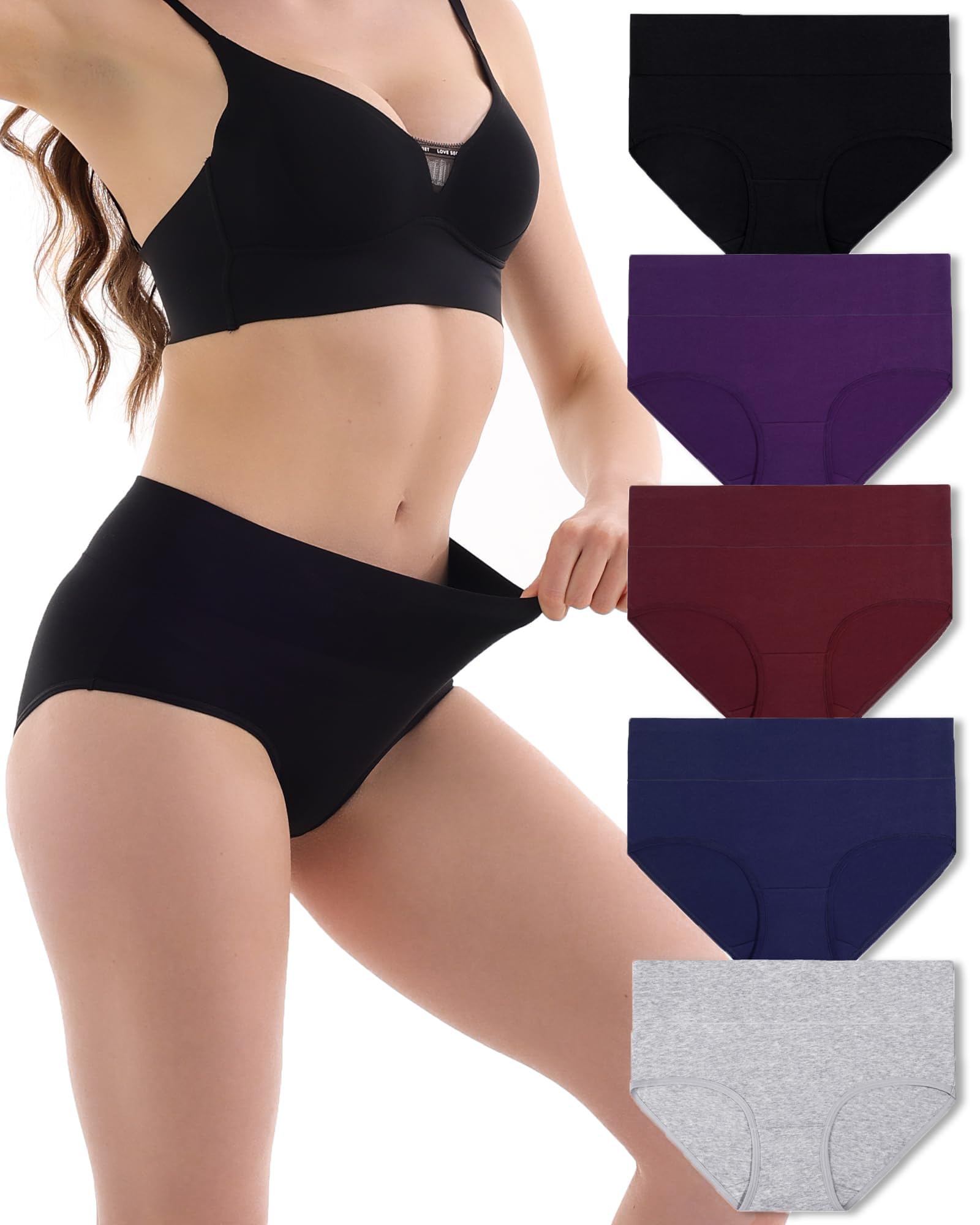 Redoll Women's Cotton High Waisted Underwear Soft Full Coverage Briefs 5 Pack
| Redoll Cotton Ladies High Waisted Brief