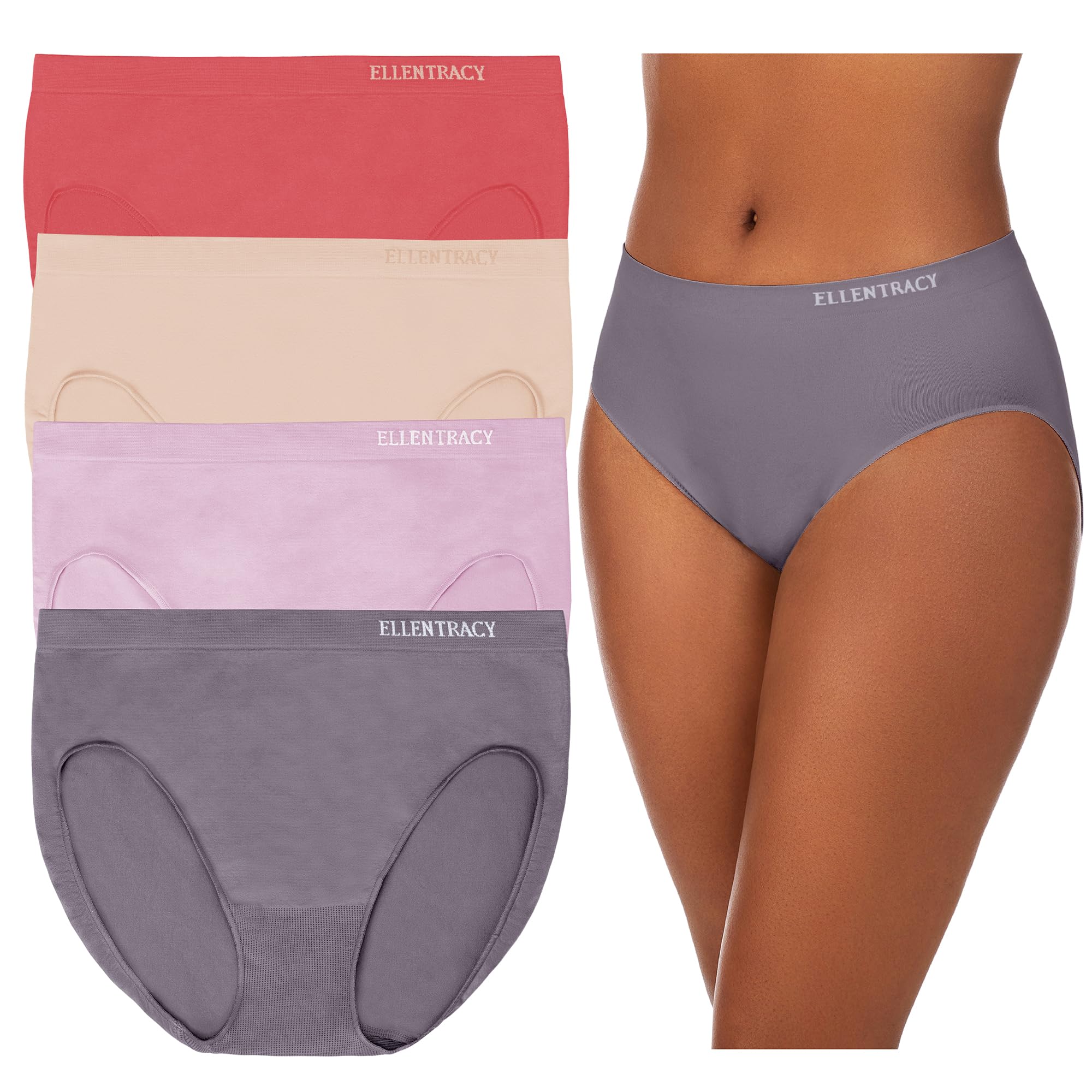 Ellen Tracy Women's High Cut Brief Panties Breathable Seamless Underwear 4-Pack - Perfect for Hot Summer Days
| Ellen T