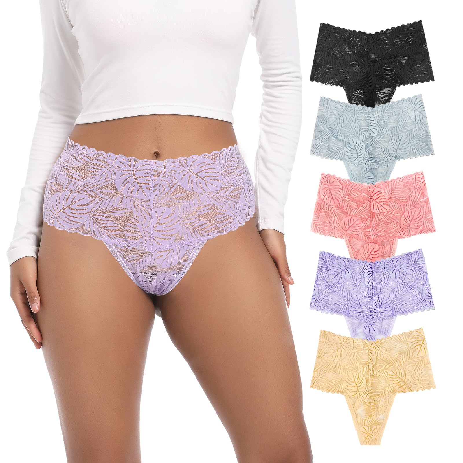 Women's High Waisted Tummy Control Leaf Print Thong Underwear Comfortable for Daily Wear Size Small to 4XLarge